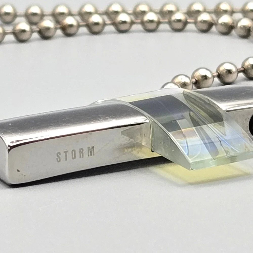 STORM London Stainless‎ Steel Iridescent Glass Cross Pendant Ball Chain Necklace